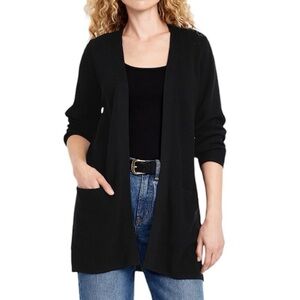NWT Old Navy Black Cardigan Sweater Long Line Open Front Classic Knit Pockets XL